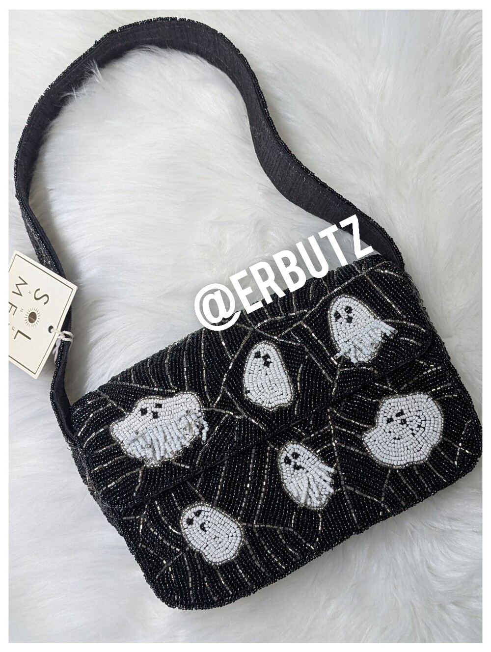 SOL and MER Halloween Ghost Motif Beaded Shoulder Bag w/ Spiderweb Design πΈοΈπ» - Picture 2 of 16